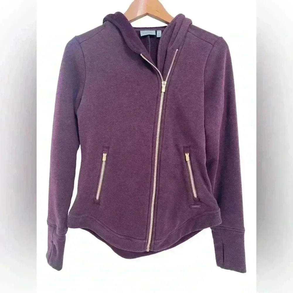 Athleta Easy Cozy Karma Jacket Burgundy Full Zip with a Hood SIZE XS